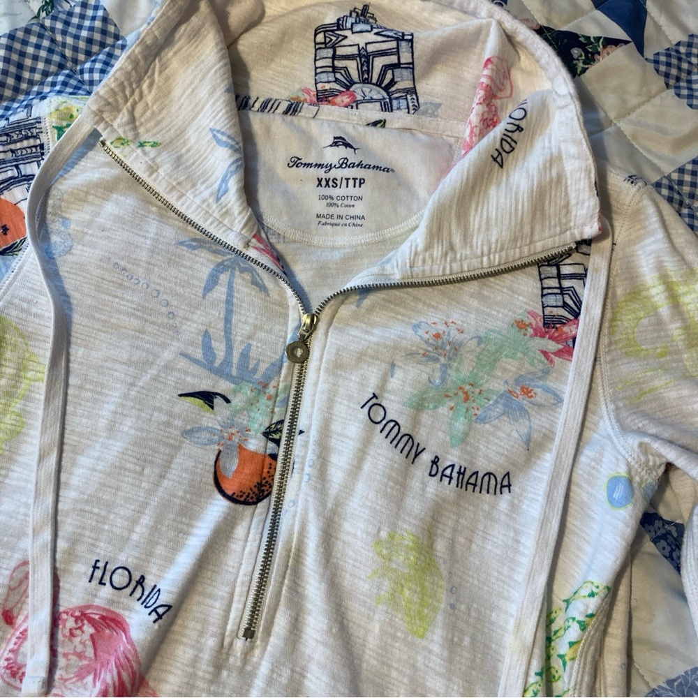 Tommy Bahama Women’s XXS Cotton 1/4 Zip Long Sleeve Florida Scene Pull Over